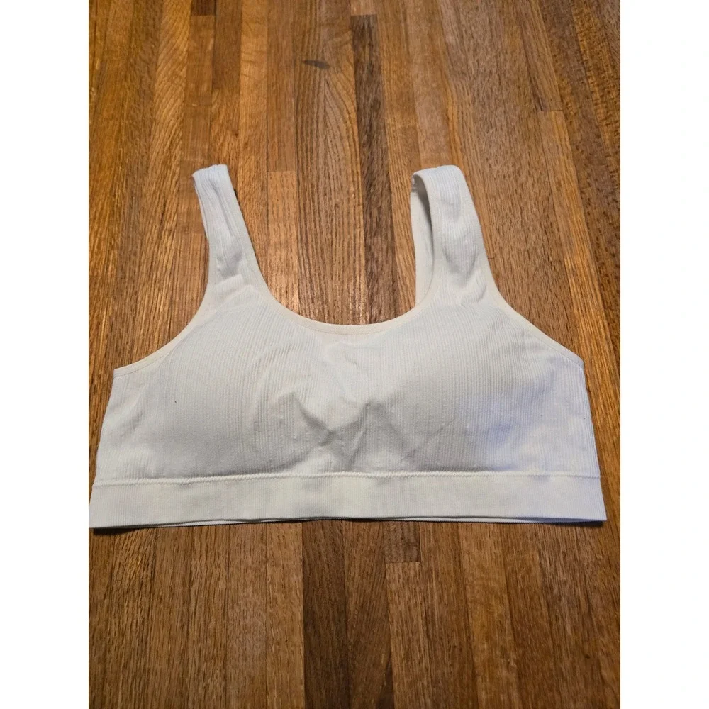 No Boundaries Women XL Cream White Ribbed Seamless Scoop Neck Wireless Bralette‎